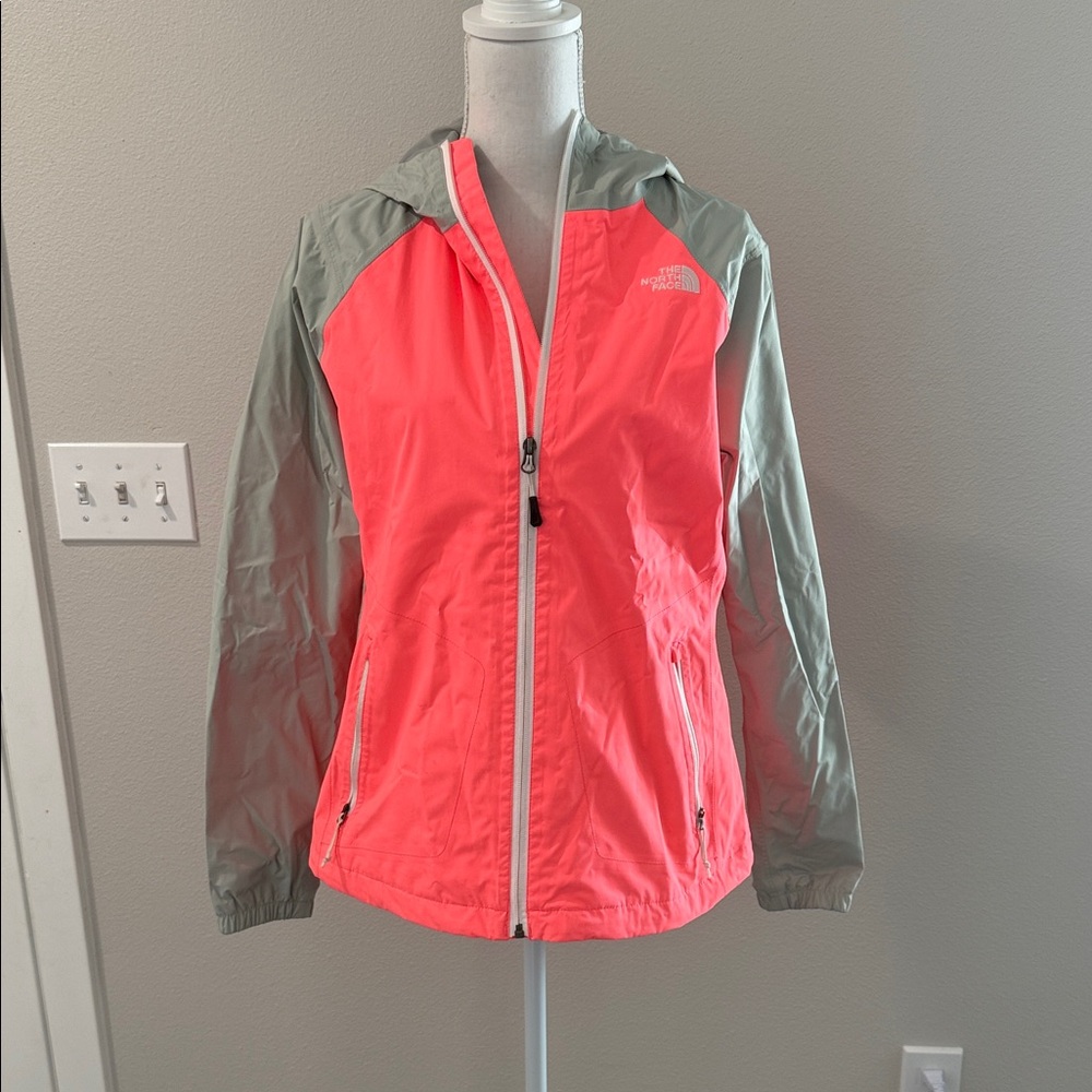 The North Face Coral and Gray Raincoat